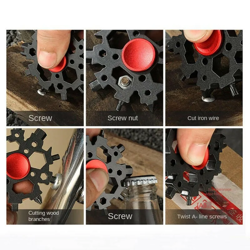 23-in-1 Stainless Steel Snowflakes Multi-tool Portable Snow Spinner Spanner Bottle Opener Outdoor EDC Survival Bike Repair Tools