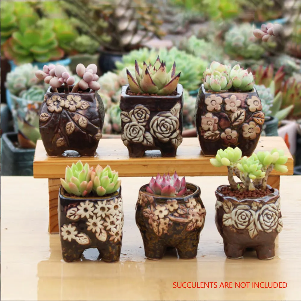 4/5/6 Pots Set Ceramic Clay Pottery Pots | Succulent Flower Planter, Draining Hole (Style 04# 6 Pots Set)