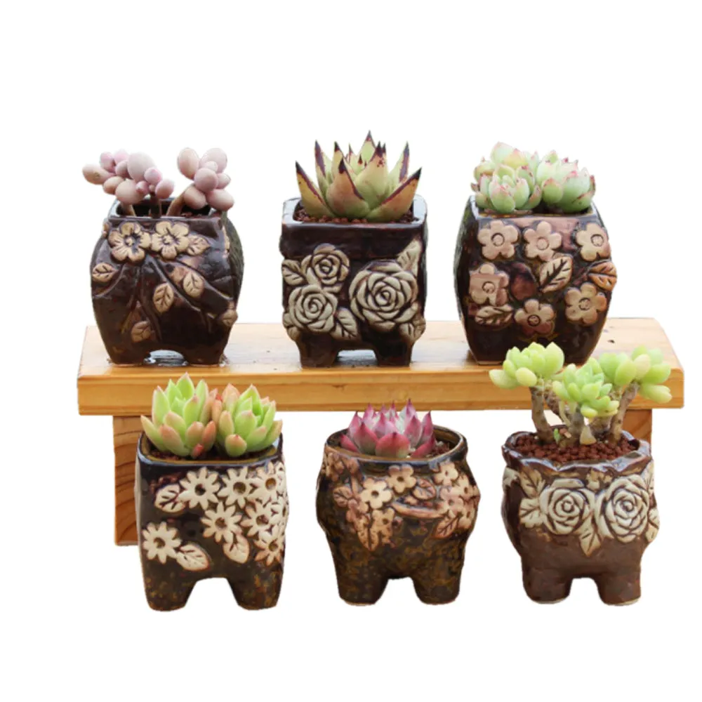 4/5/6 Pots Set Ceramic Clay Pottery Pots | Succulent Flower Planter, Draining Hole (Style 04# 6 Pots Set)