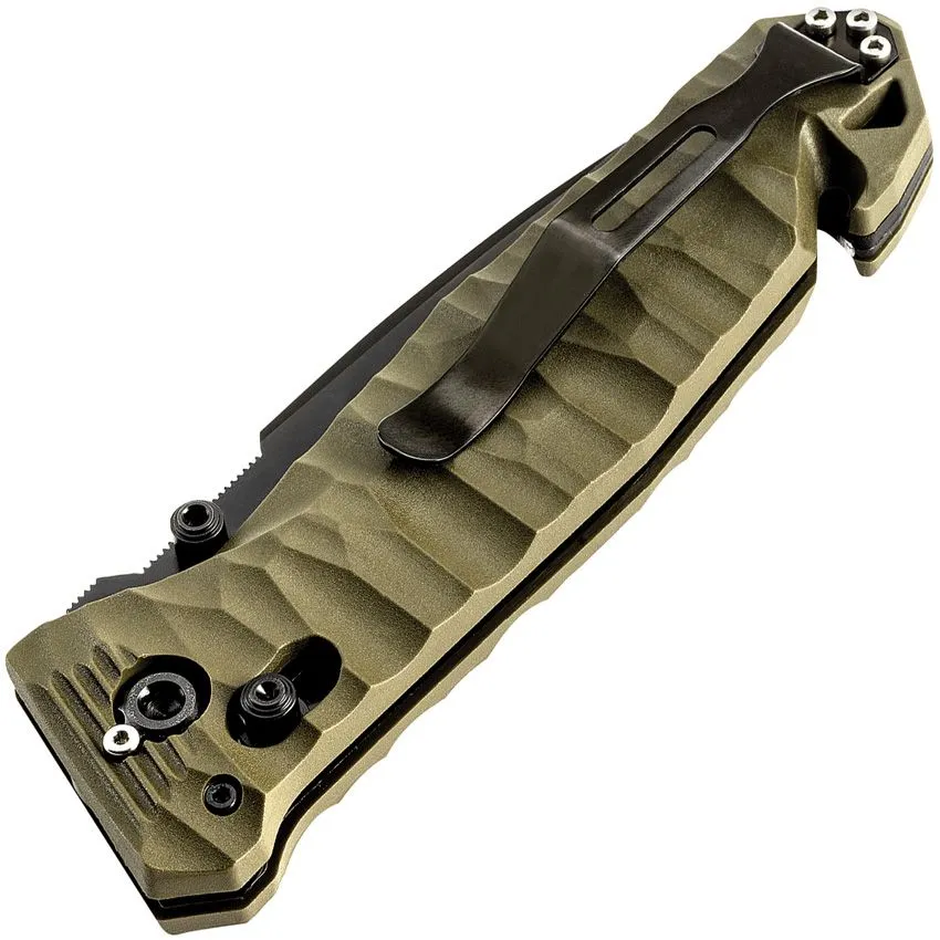 C.A.C. S200 Axis Lock OD Green Pocket Knife (Grain imprinted handle) (No Corkscrew) (Serrated Blade)