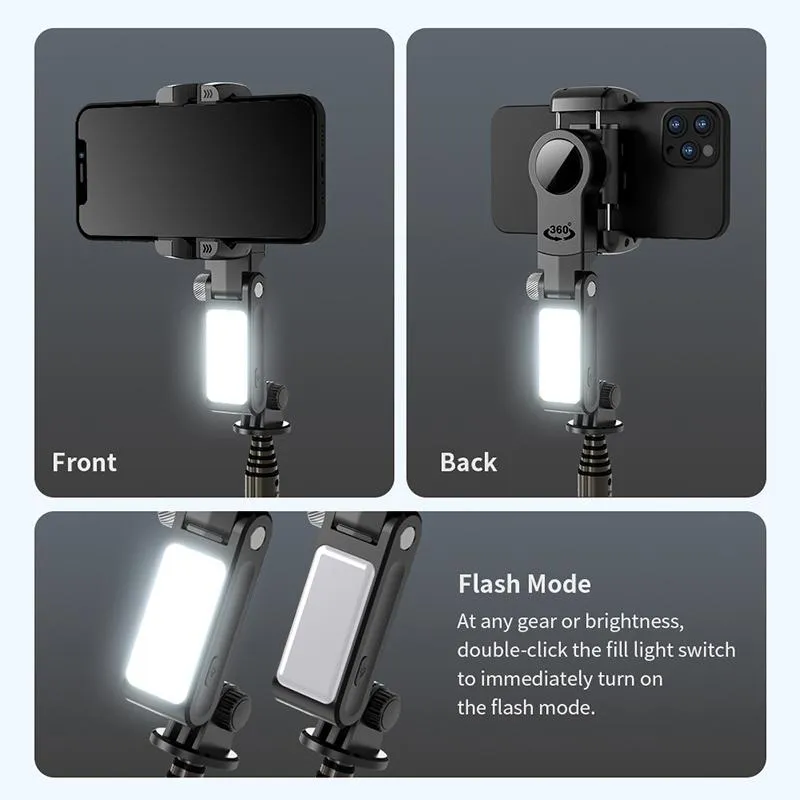 Desktop Gimbal Stabilizer with Fill Light and Selfie Stick - Black