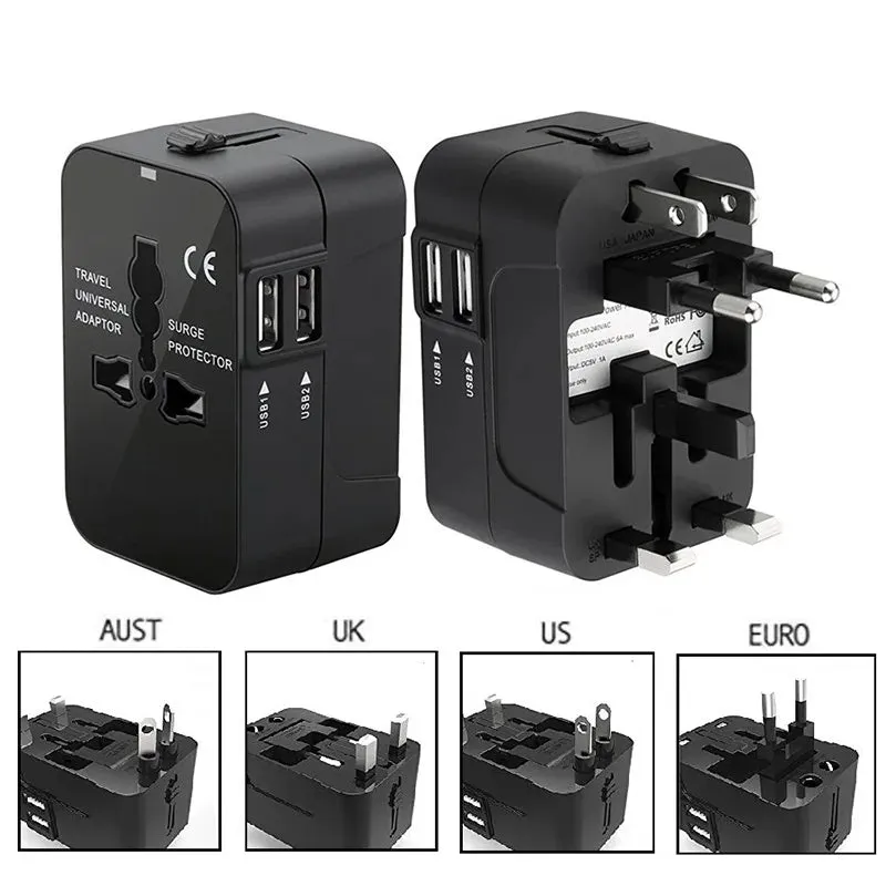 Universal Travel Plug Adapter  Multi-Function Charger with 2 USB Ports